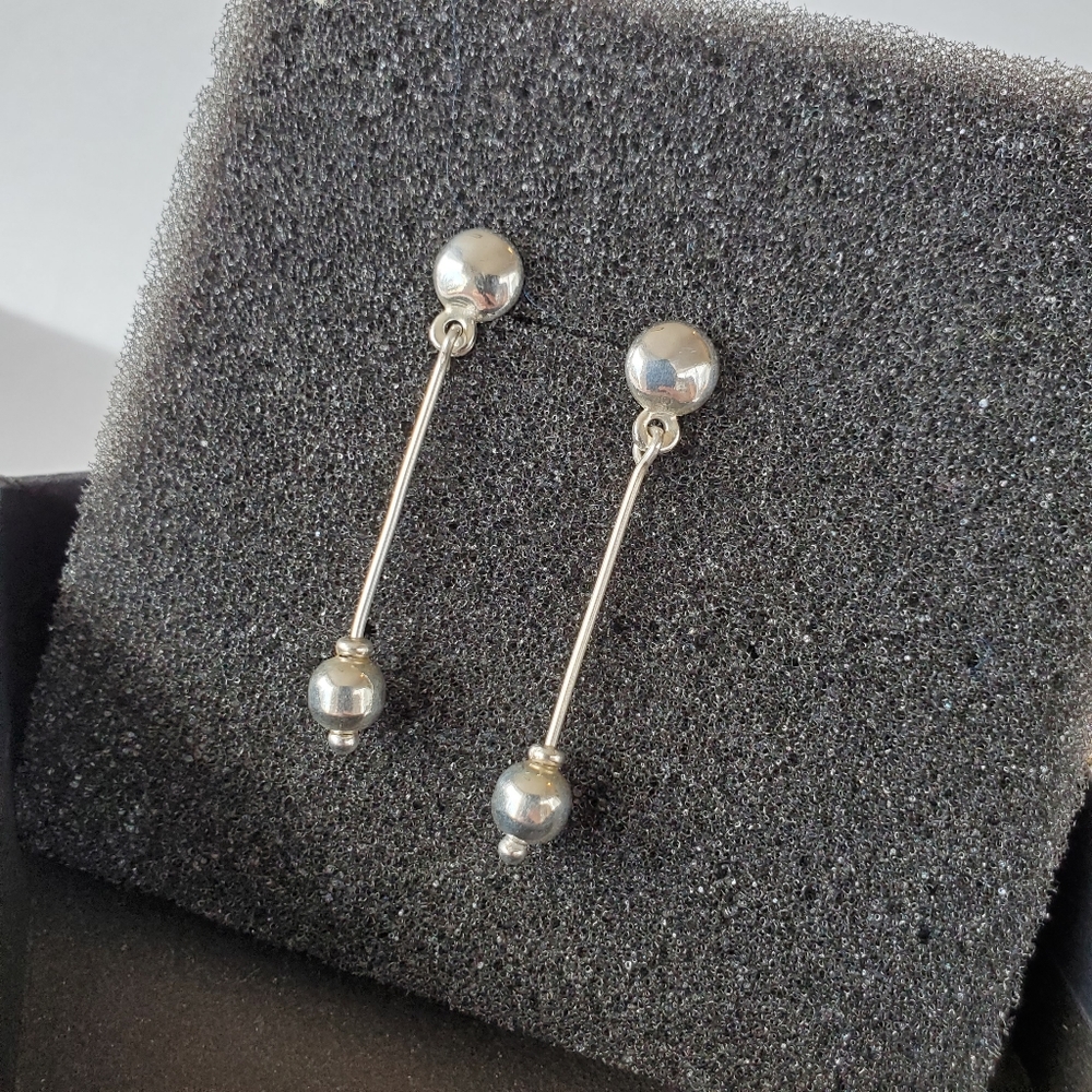 Unique vintage 925 silver bar dangle earrings